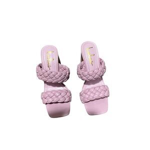 Lulus Purple Braided Double Strap Block Heel Sandals Trendy Mules Square Toe